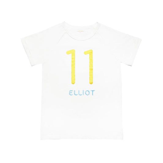 Number 11 Tee in White/Gold by Le Petit Society