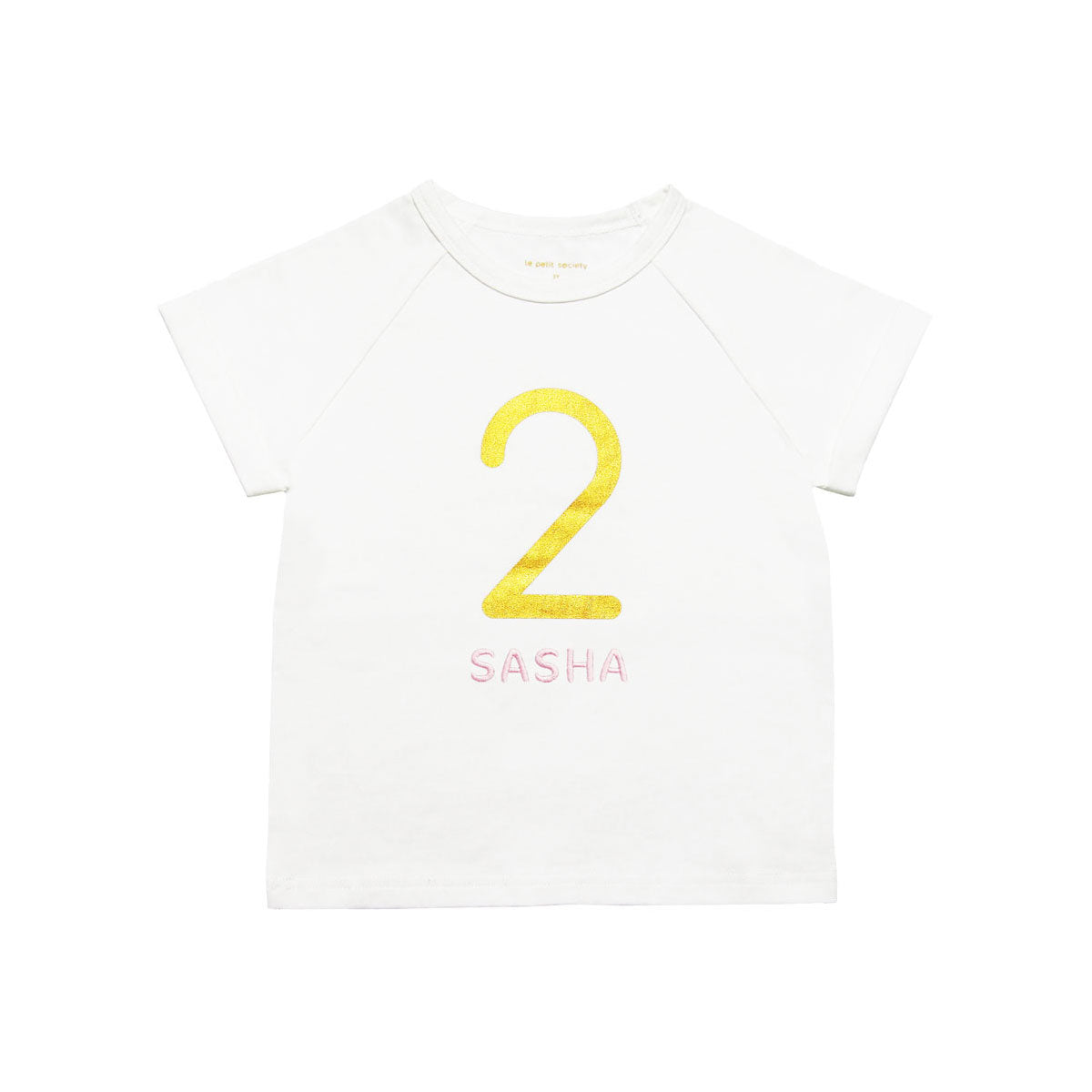 Number 2 Tee in White/Gold by Le Petit Society