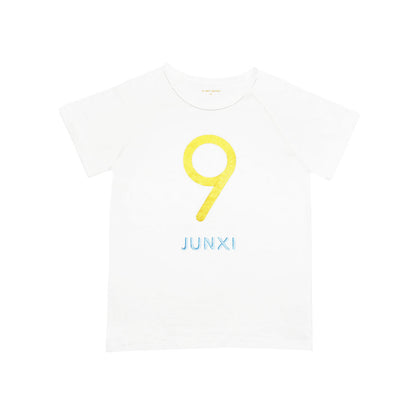 Number 9 Tee in White/Gold by Le Petit Society