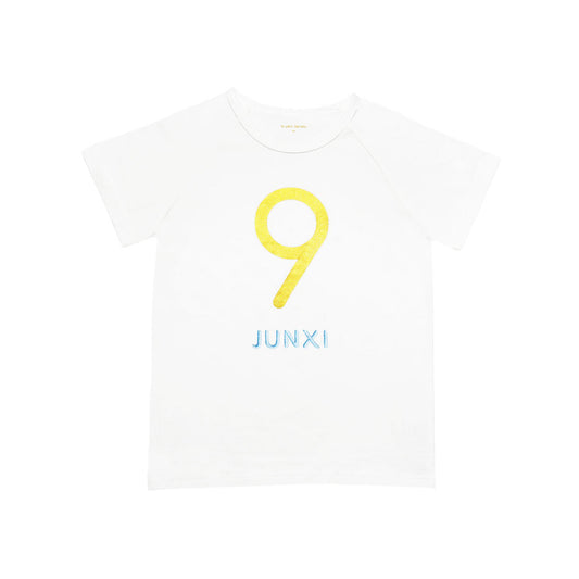 Number 9 Tee in White/Gold by Le Petit Society