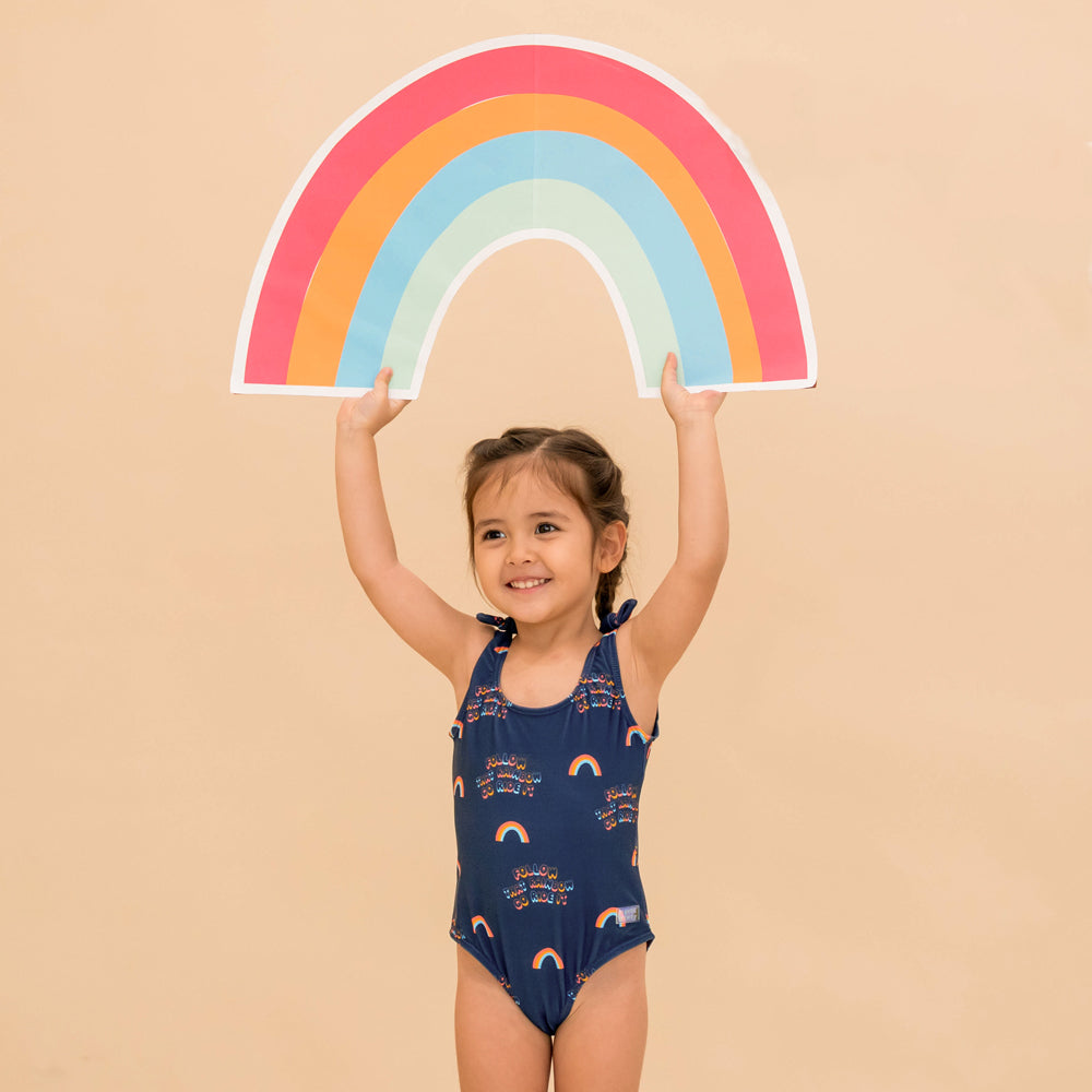 One Piece Swimsuit in Rainbow Print by Le Petit Society