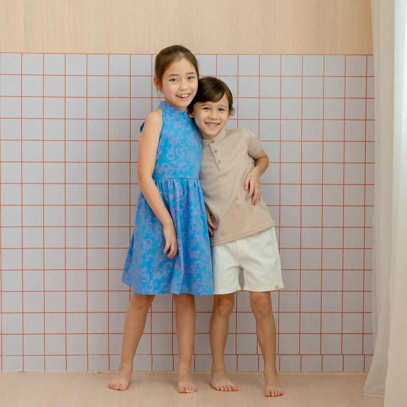 Mandarin Orange Series - Girls Halter Cheongsam in Blue by Le Petit Society — image 4