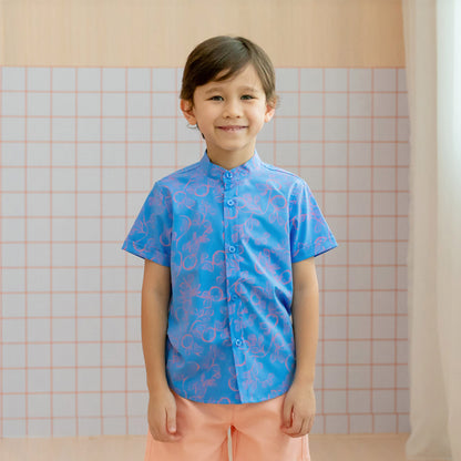 Mandarin Orange Series - Boy's Shirt in Blue by Le Petit Society — image 2