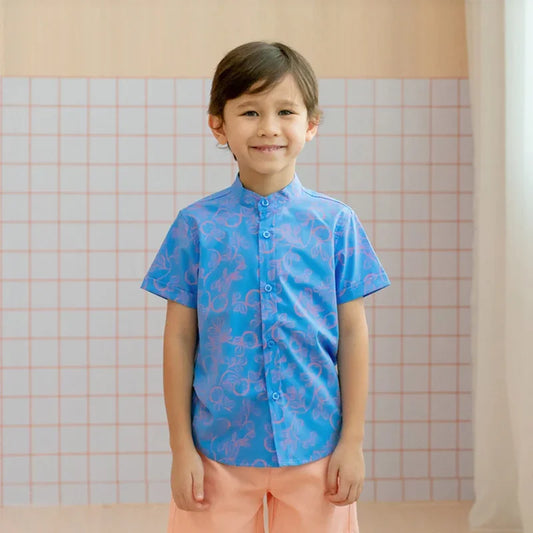 Mandarin Orange Series - Boy's Shirt in Blue by Le Petit Society — image 2