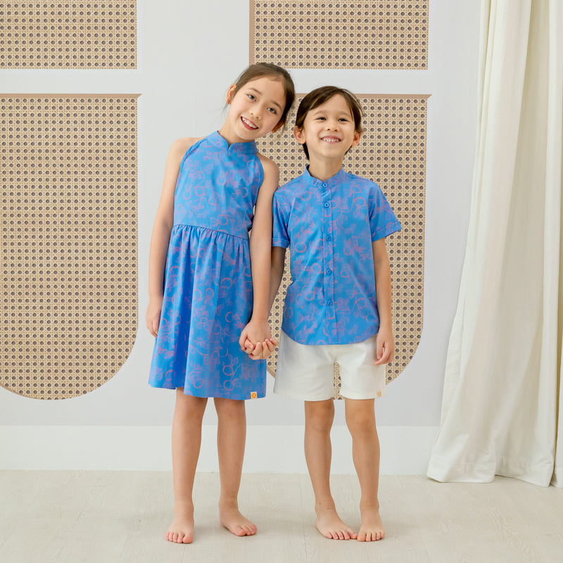Mandarin Orange Series - Boy's Shirt in Blue by Le Petit Society — image 4