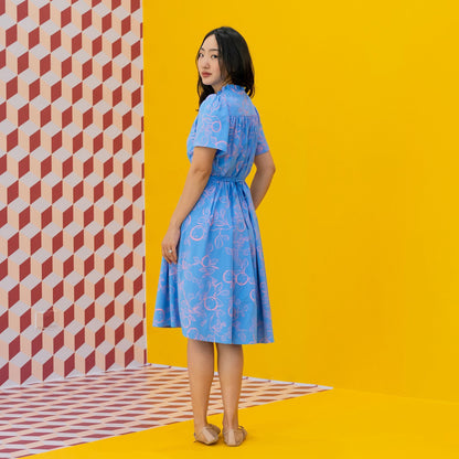 Mandarin Orange Series - Ladies Button Down Dress in Blue by Le Petit Society — image 6