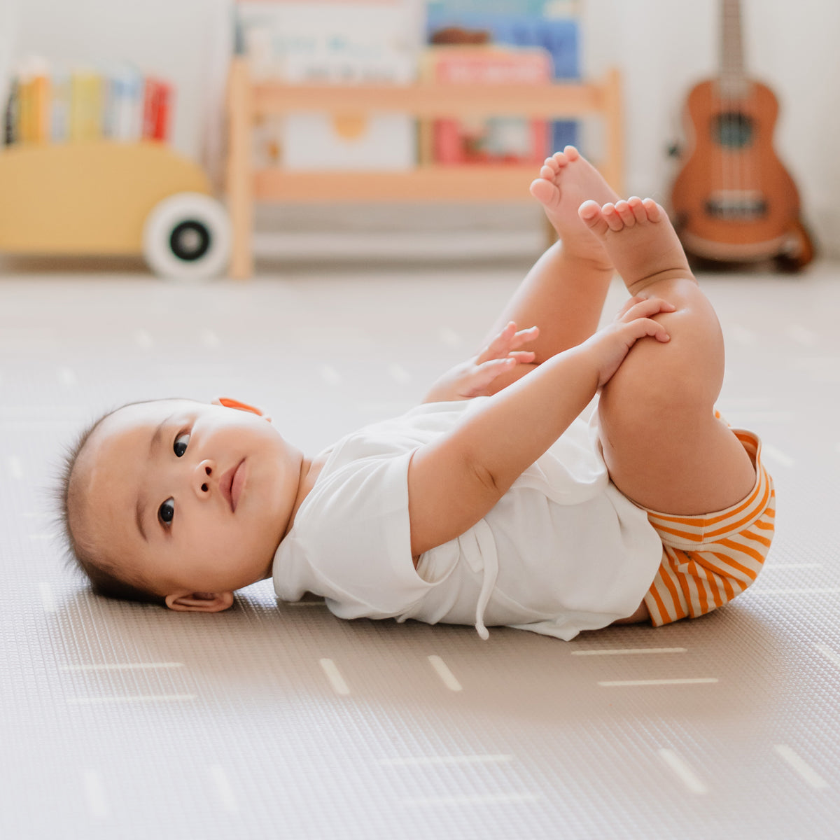 Baby Organic Boxer Shorts in Orange Stripes Print by Le Petit Society — image 4