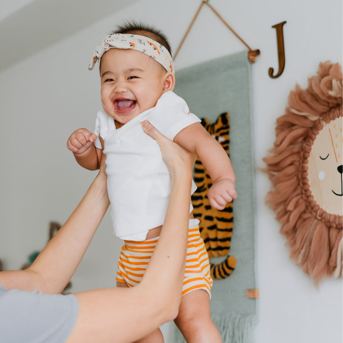 Baby Organic Boxer Shorts in Orange Stripes Print by Le Petit Society — image 6