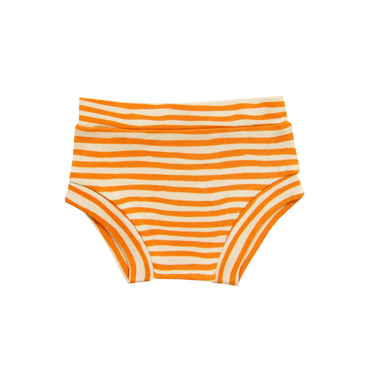 Baby Organic Boxer Shorts in Orange Stripes Print by Le Petit Society