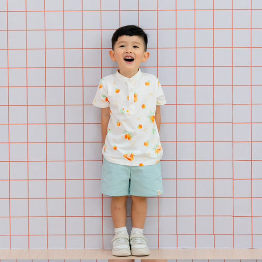 Mandarin Orange Series - Boy's Jersey Shirt in White by Le Petit Society