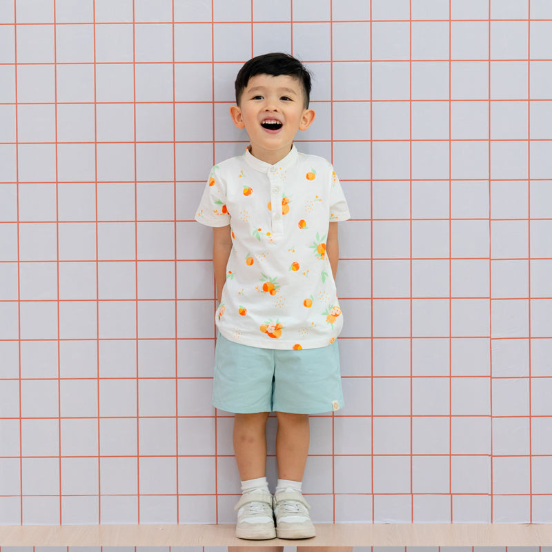 Mandarin Orange Series - Boy's Jersey Shirt in White by Le Petit Society — image 14