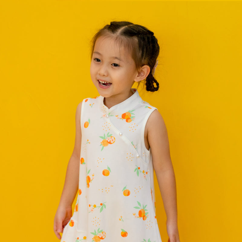 Mandarin Orange Series - Girls Cheongsam in White by Le Petit Society — image 4