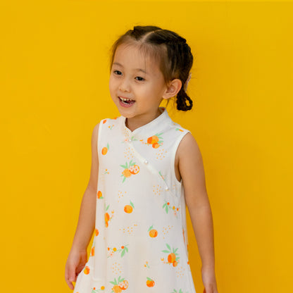 Mandarin Orange Series - Girls Cheongsam in White by Le Petit Society — image 4