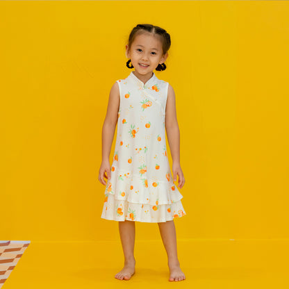 Mandarin Orange Series - Girls Cheongsam in White by Le Petit Society — image 2