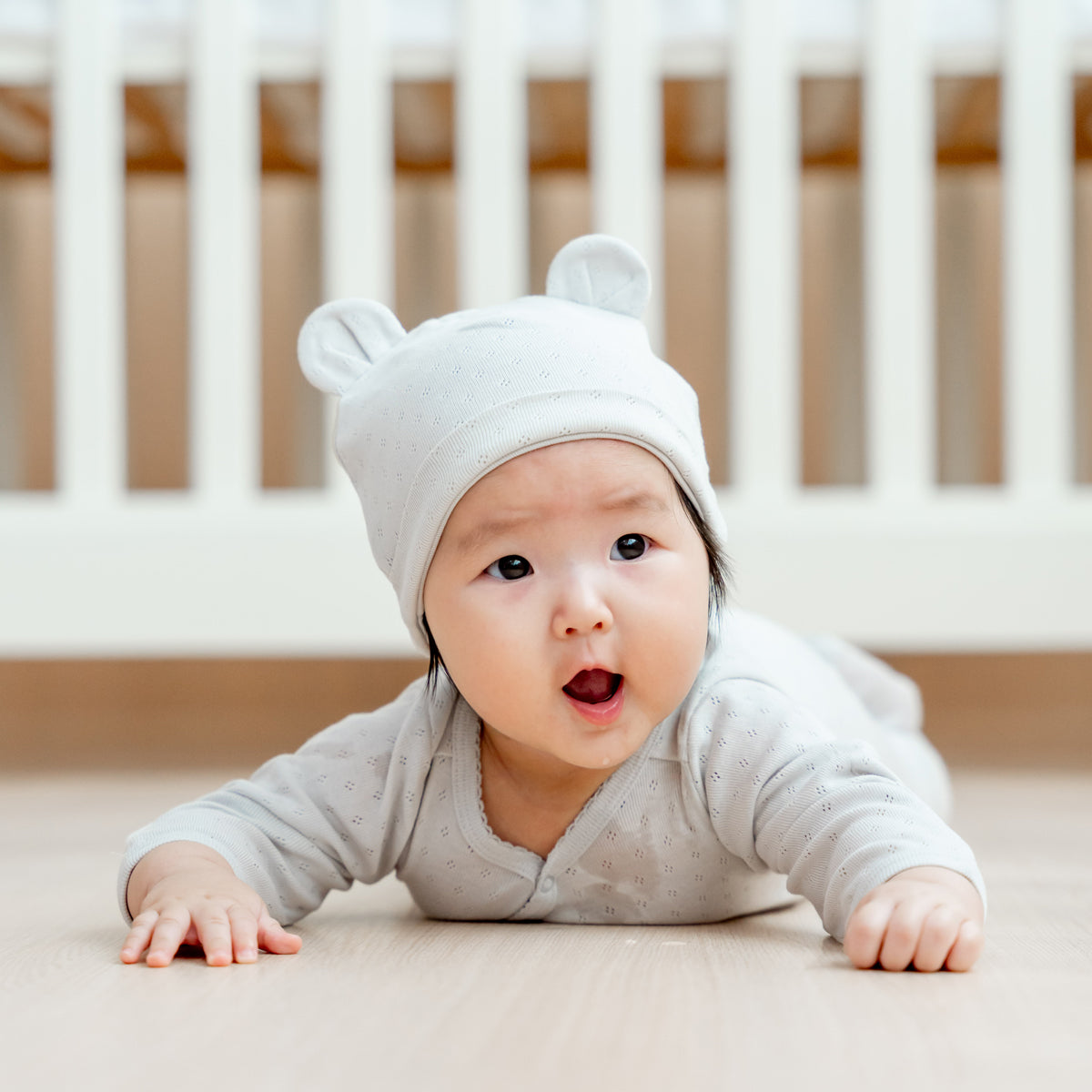 Organic Baby Bear Hat in Grey by Le Petit Society — image 2