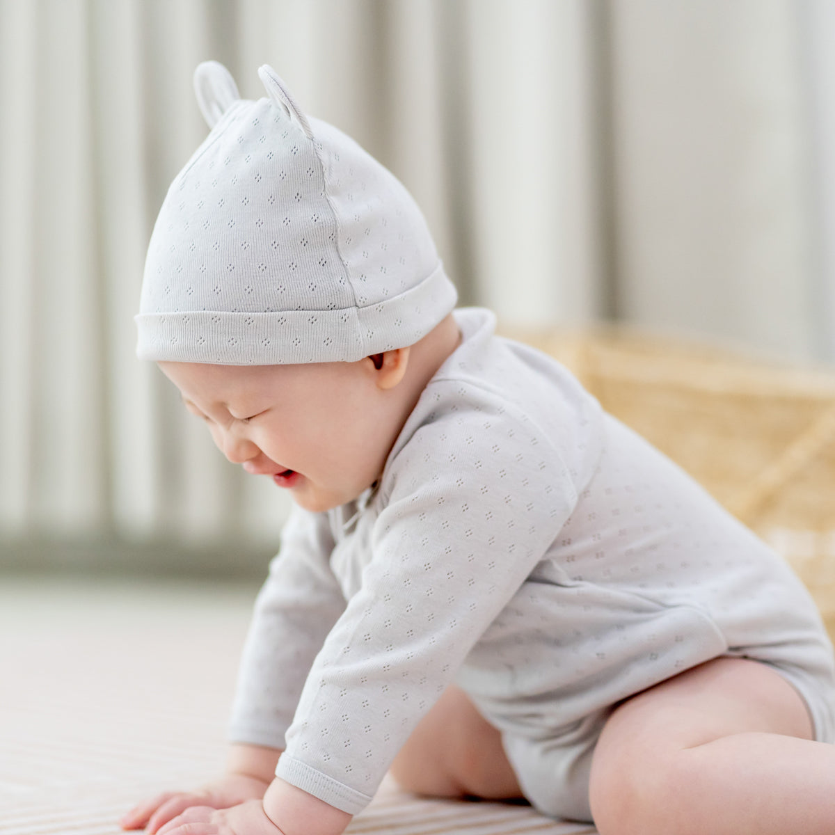 Organic Baby Bear Hat in Grey by Le Petit Society — image 3