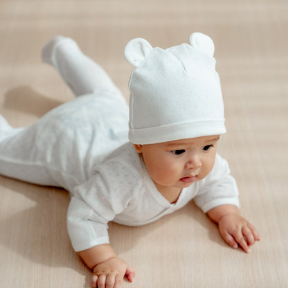 Organic Baby Bear Hat in White by Le Petit Society — image 5