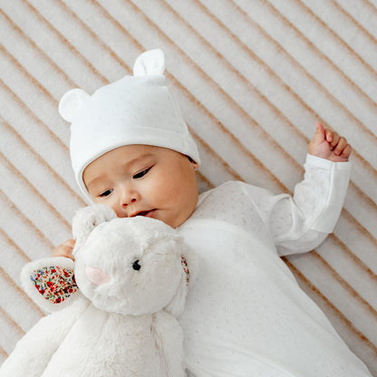 Organic Baby Bear Hat in White by Le Petit Society — image 2