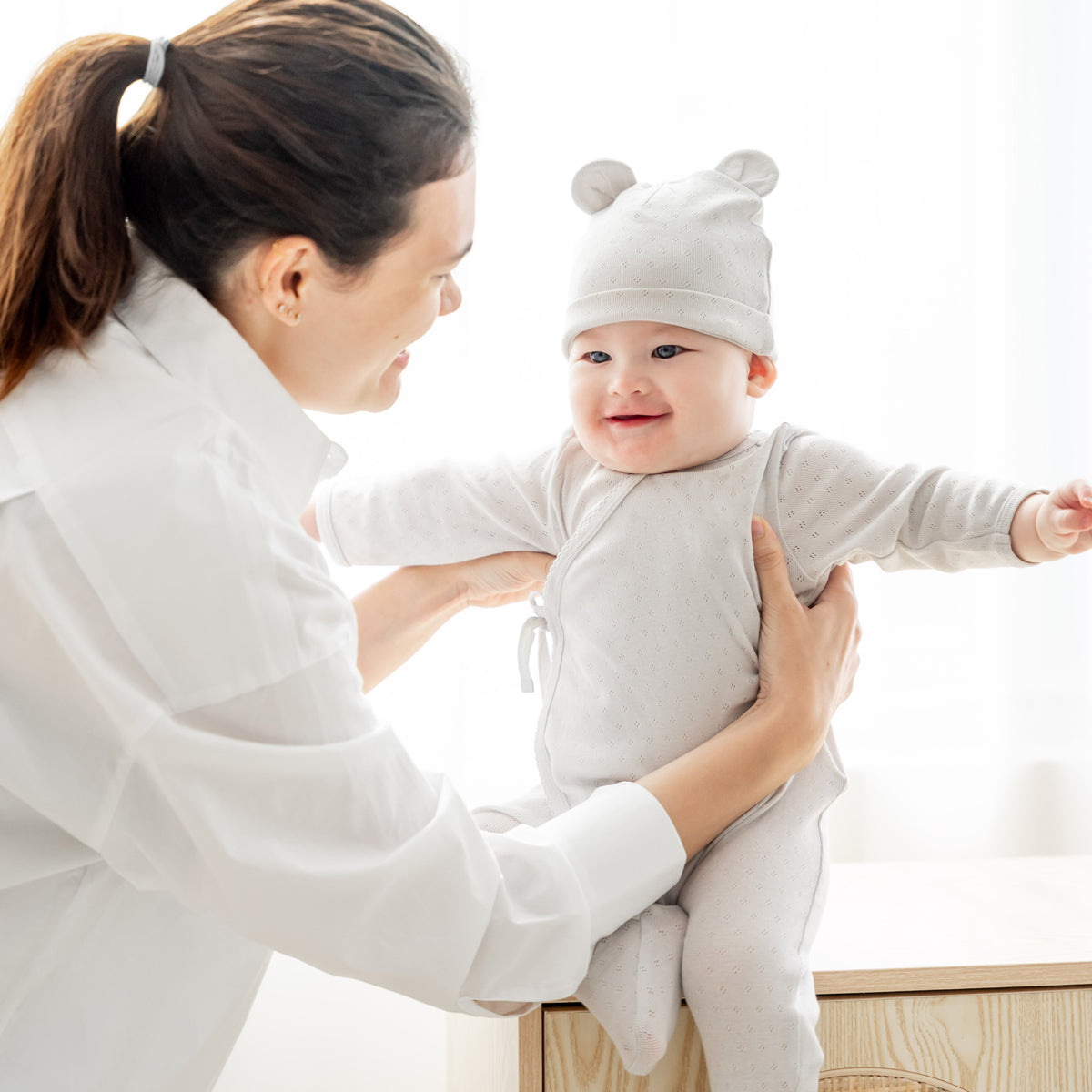 Organic Baby Long Sleeve Kimono Sleepsuit in Grey by Le Petit Society — image 4
