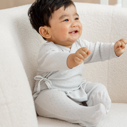 Organic Baby Long Sleeve Kimono Sleepsuit in Grey by Le Petit Society — image 12