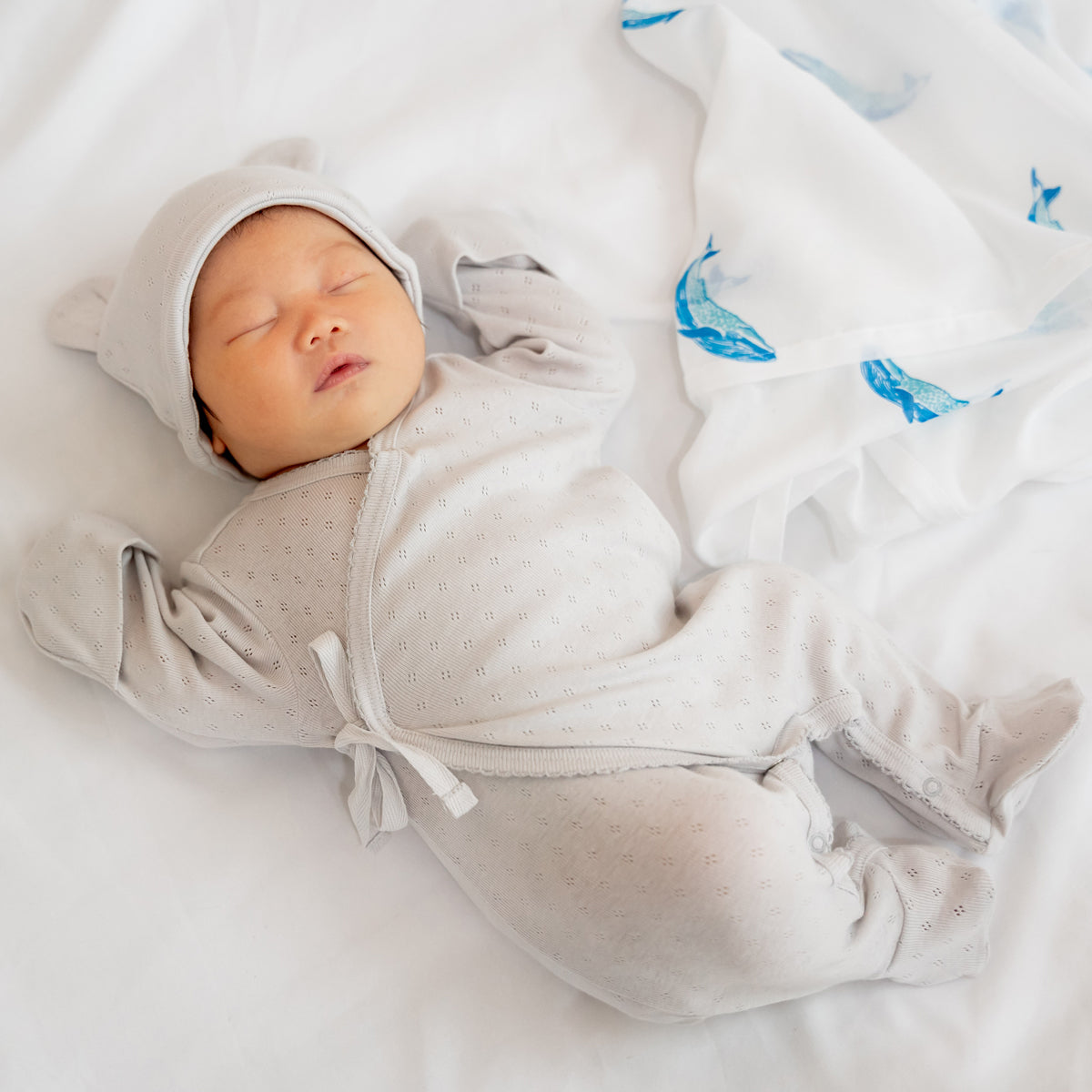 Organic Baby Long Sleeve Kimono Sleepsuit in Grey by Le Petit Society — image 5