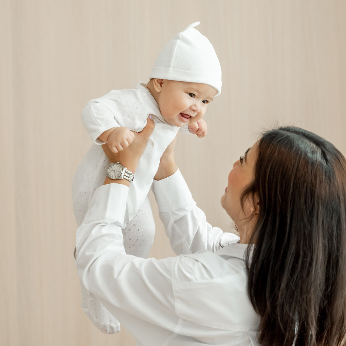 Organic Baby Long Sleeve Kimono Sleepsuit in White by Le Petit Society — image 2