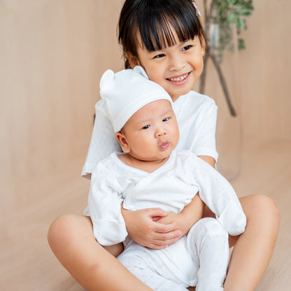 Organic Baby Long Sleeve Kimono Sleepsuit in White by Le Petit Society — image 13
