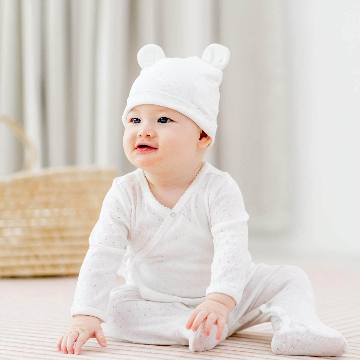 Organic Baby Bear Hat in White by Le Petit Society — image 3