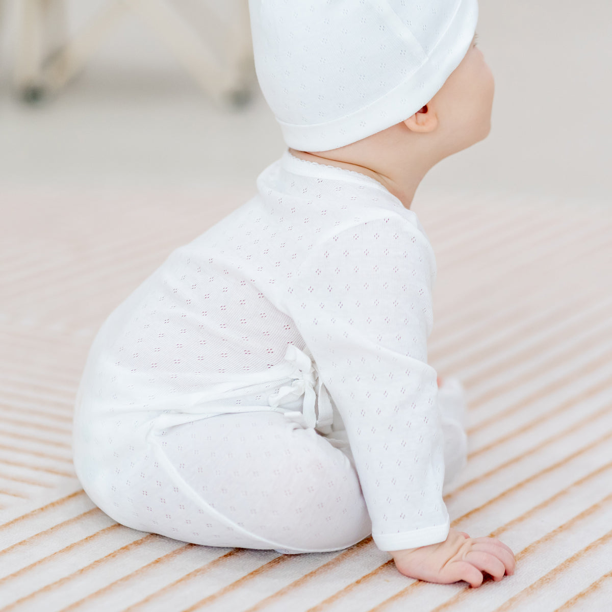 Organic Baby Long Sleeve Kimono Sleepsuit in White by Le Petit Society — image 3