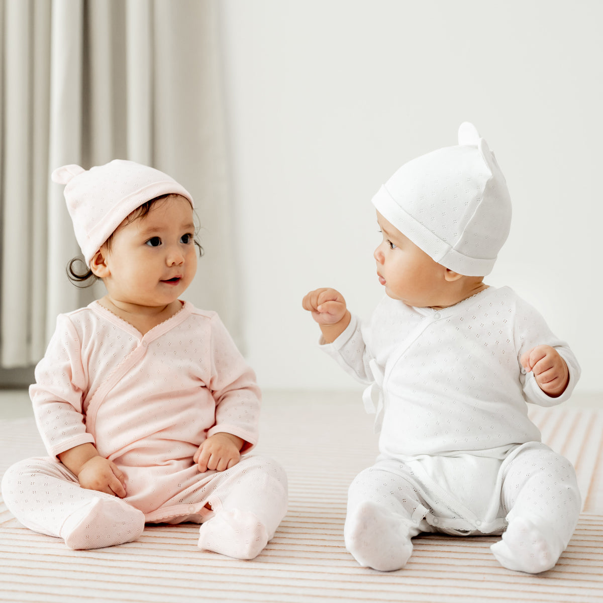 Organic Baby Long Sleeve Kimono Sleepsuit in White by Le Petit Society — image 10