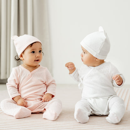 Organic Baby Long Sleeve Kimono Sleepsuit in White by Le Petit Society — image 10