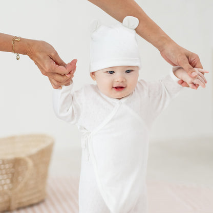 Organic Baby Long Sleeve Kimono Sleepsuit in White by Le Petit Society — image 12
