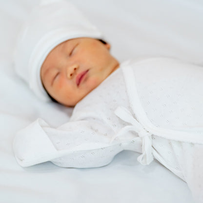 Organic Baby Long Sleeve Kimono Sleepsuit in White by Le Petit Society — image 4