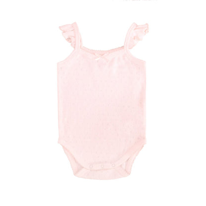 Organic Baby Ruffle Strap Romper in Pink by Le Petit Society — image 3