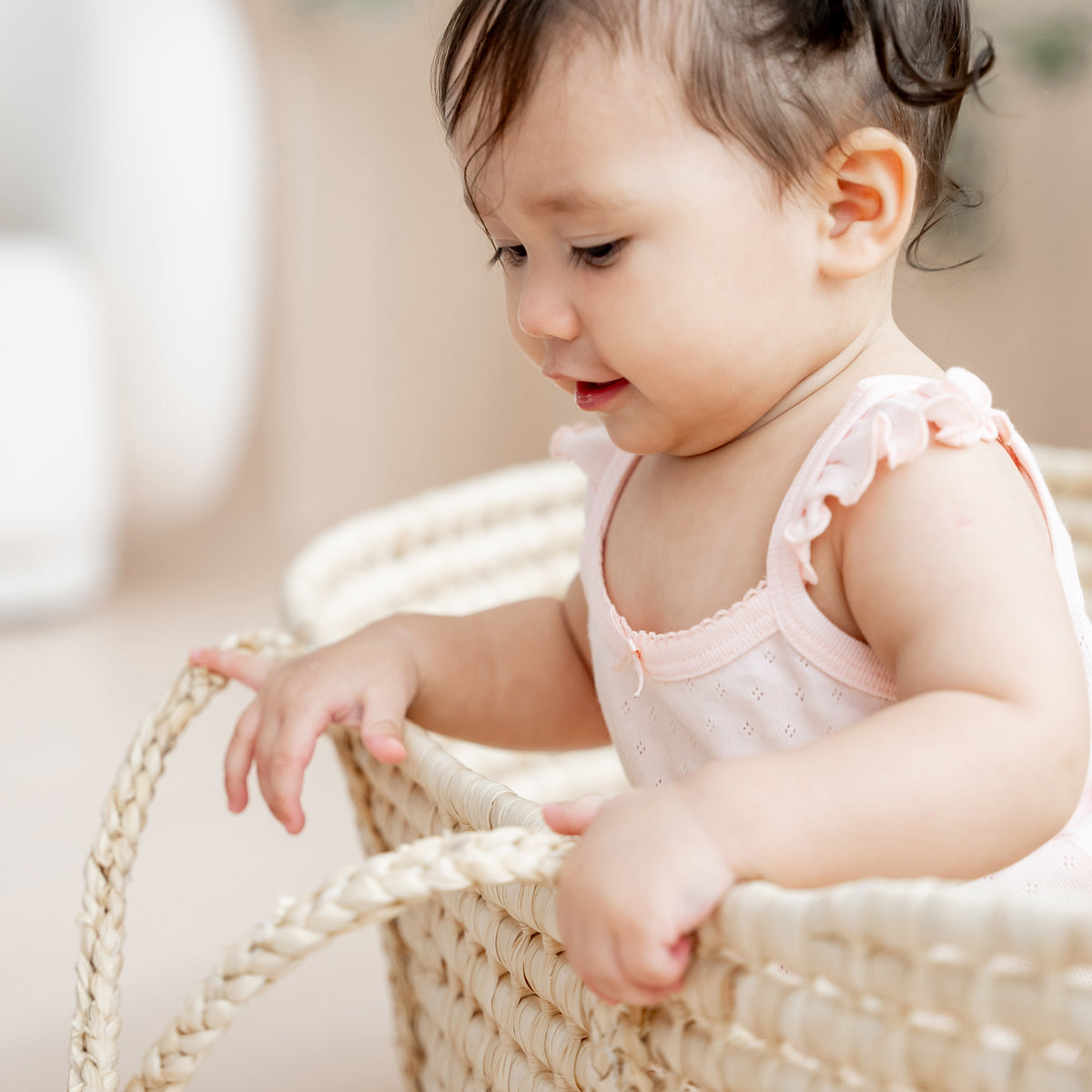 Organic Baby Ruffle Strap Romper in Pink by Le Petit Society — image 4
