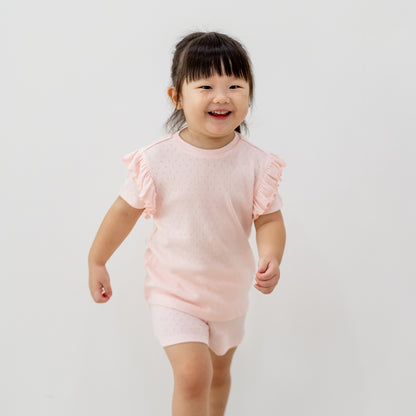 Organic Kids Ruffle Short Sleeves PJ Set in Pink by Le Petit Society — image 6