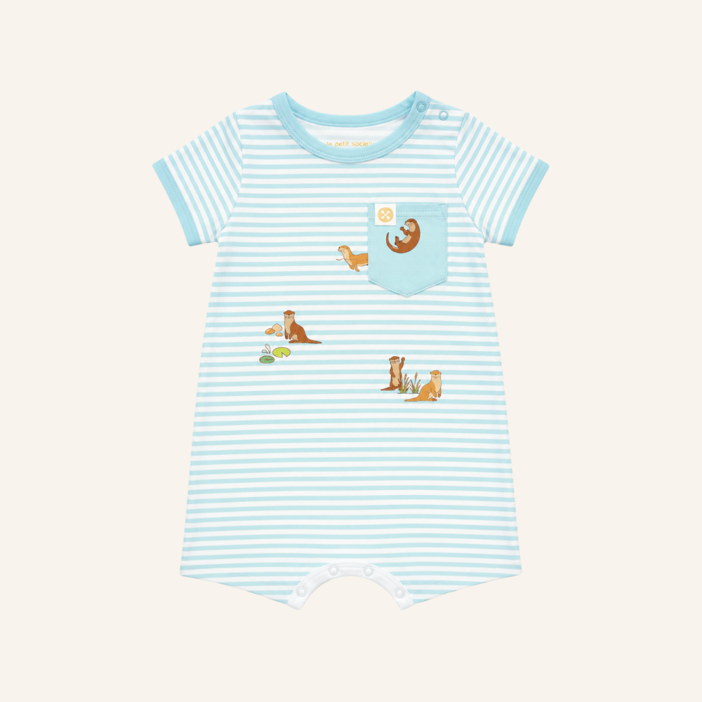 A Singapore Series - Otters Baby Romper in Blue by Le Petit Society — image 6