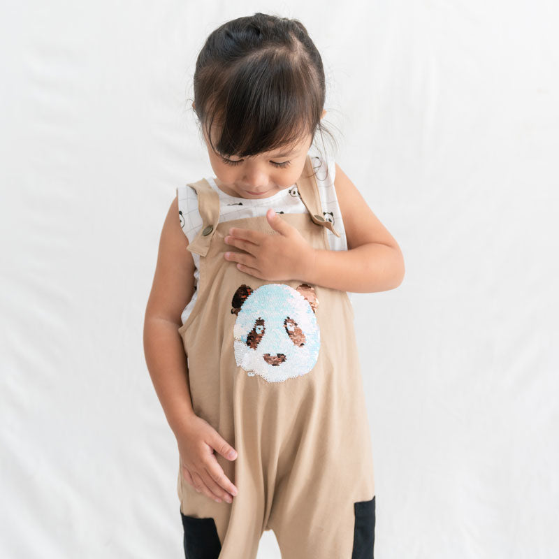 Kids Panda Reversible-Sequins Overalls by Le Petit Society