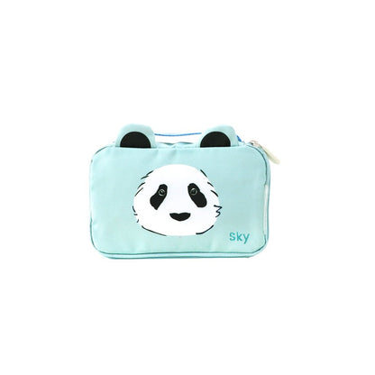 The Explorer Pouch and Pencil Case in mint blue with a personalised name embroidery.