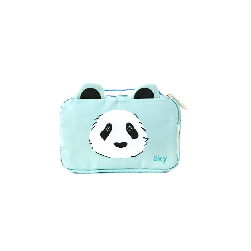 A mint green pencil case with personalised name embroidery.