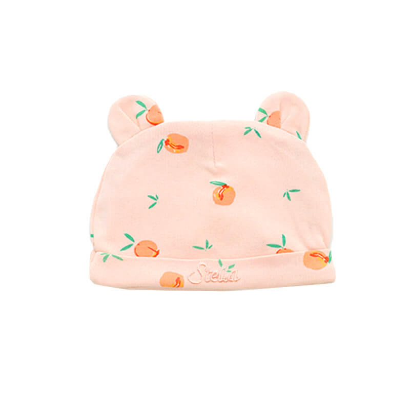 Baby Organic Bear Hat in Peach Print by Le Petit Society — image 2