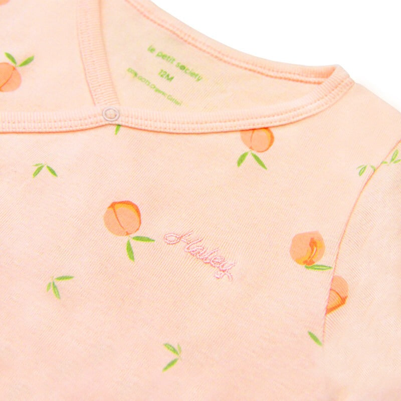 Baby Organic Kimono Romper in Peach Print by Le Petit Society — image 2