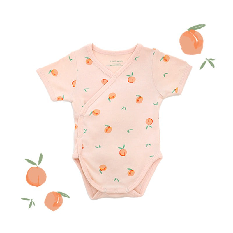 Baby Organic Kimono Romper in Peach Print by Le Petit Society — image 8