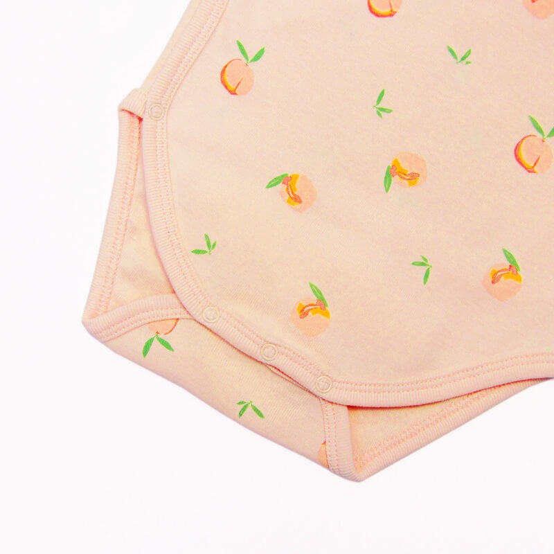 Baby Organic Kimono Romper in Peach Print by Le Petit Society — image 3