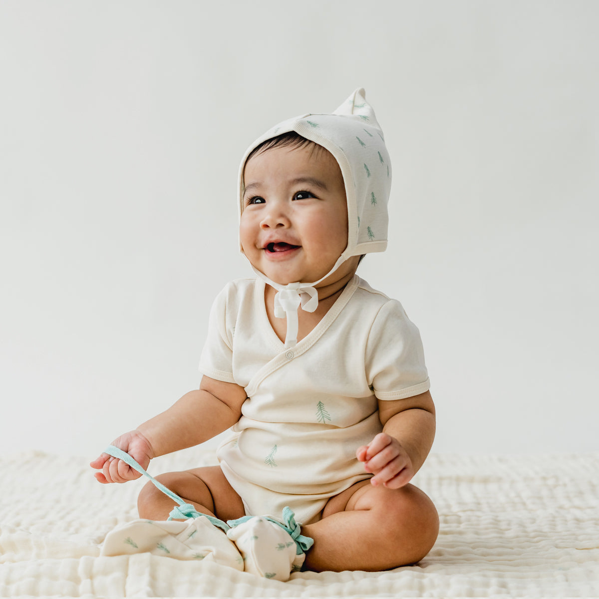 Baby Organic Kimono Romper in Pine Tree Print by Le Petit Society — image 5