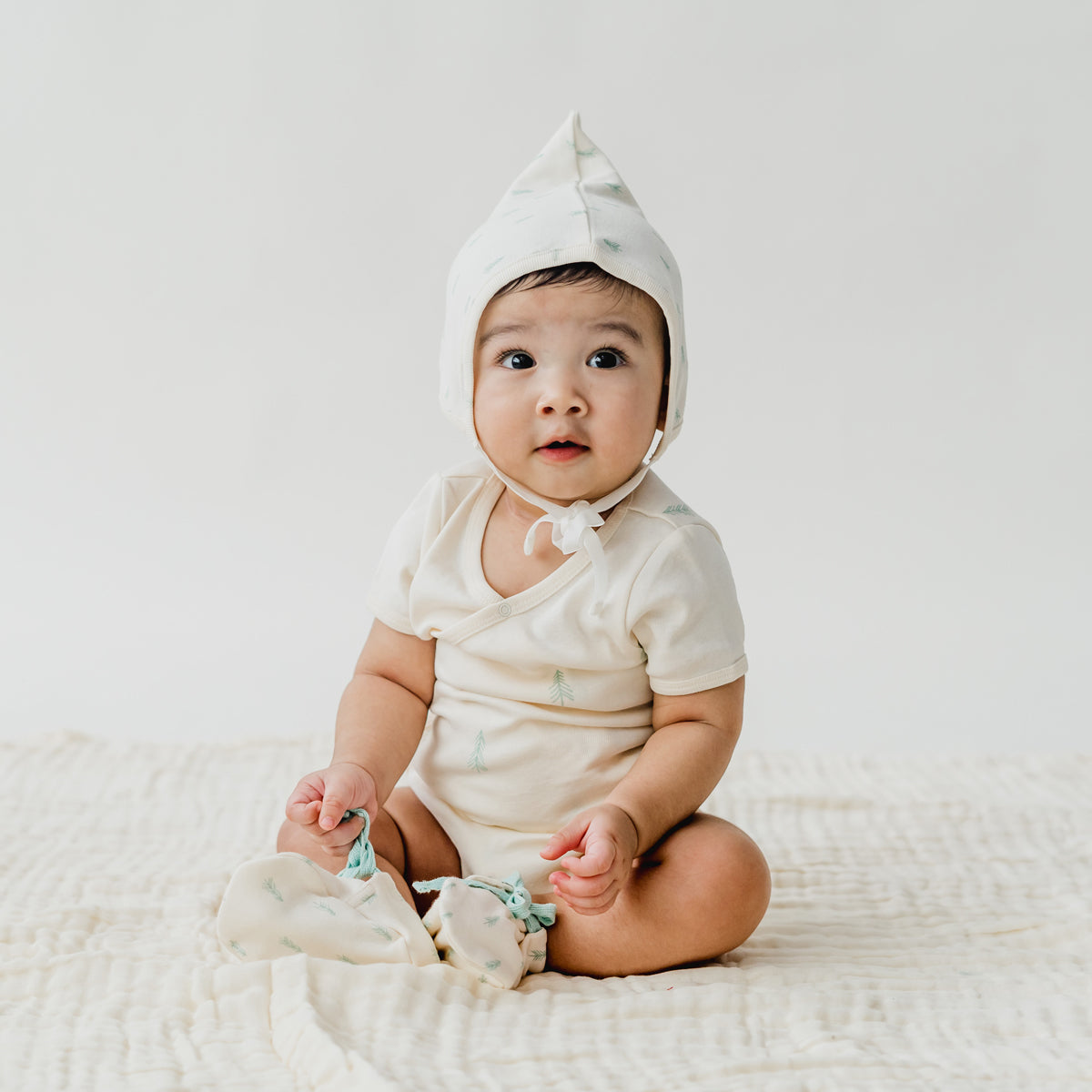 Baby Organic Kimono Romper in Pine Tree Print by Le Petit Society — image 6