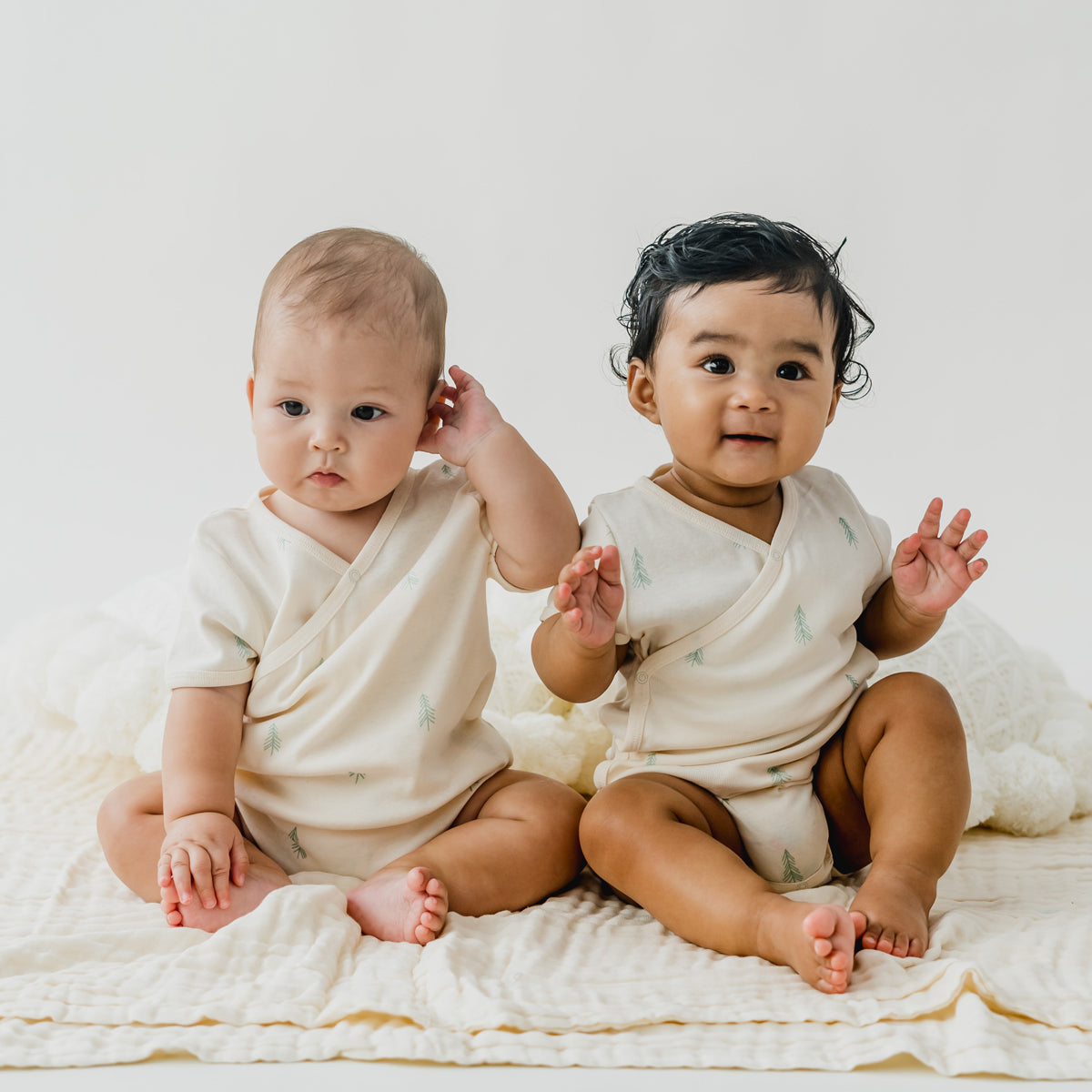 Baby Organic Kimono Romper in Pine Tree Print by Le Petit Society — image 8