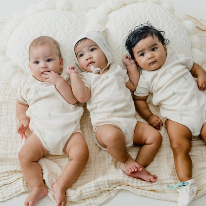 Baby Organic Kimono Romper in Pine Tree Print by Le Petit Society