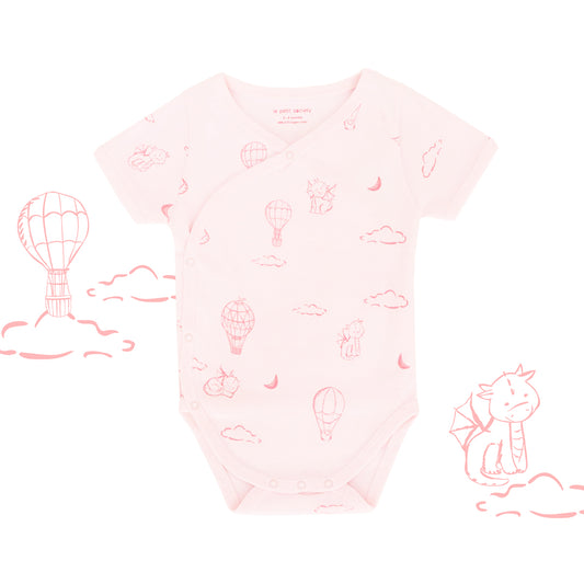 Baby Organic Kimono Romper in Dreamy Dragon - Pink by Le Petit Society