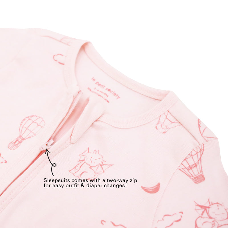 Baby Organic Sleepsuit in Dreamy Dragon - Pink by Le Petit Society — image 4